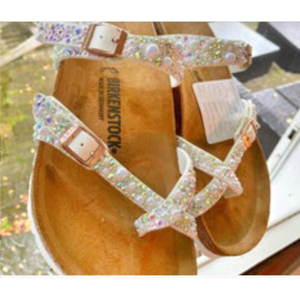 ✨ Customized Birkenstock Mayari 39 White Pearl Rhinestone Sandals